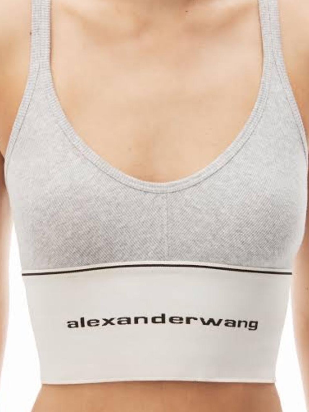 Alexander Wang Grey & White Branded Ribbed Sports Bra